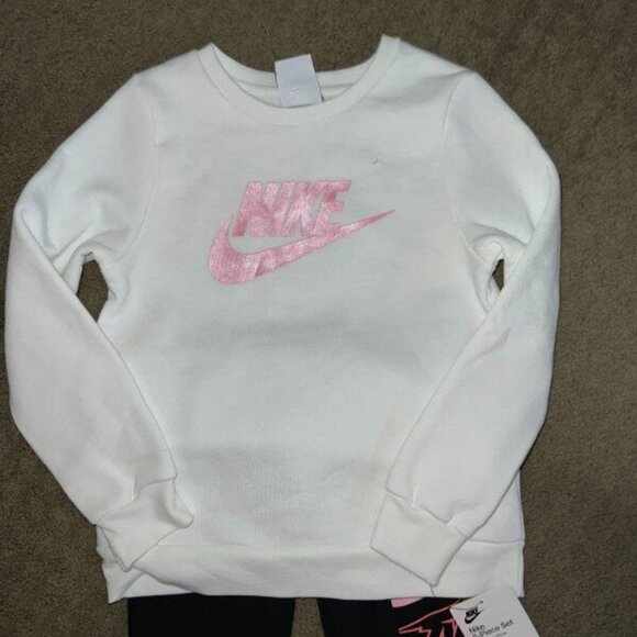 Nike Girls' Sportswear Sweatshirt Legging Set 6X White Pink Black NWT - Picture 3 of 4
